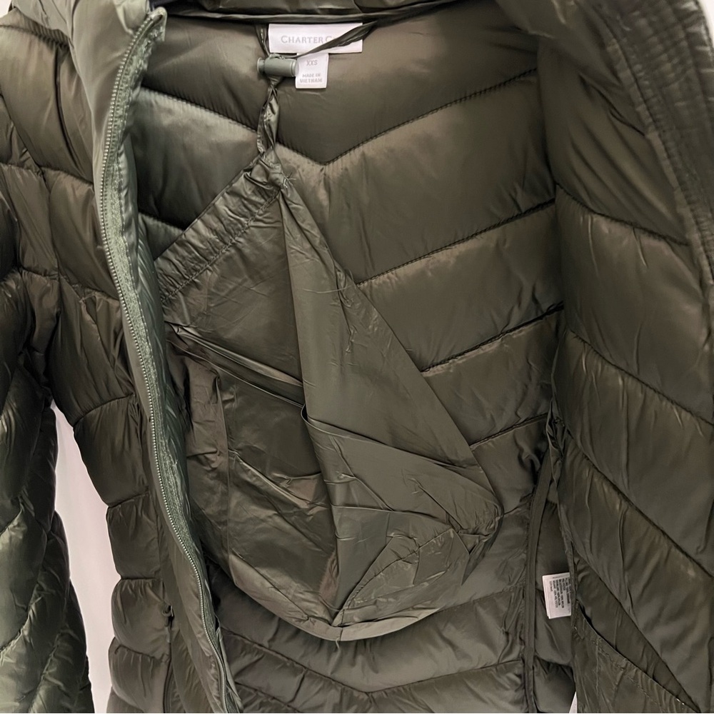 NWT CHARTER CLUB Women's Packable Hooded Puffer Coat-Olive Green - Picture 6 of 15